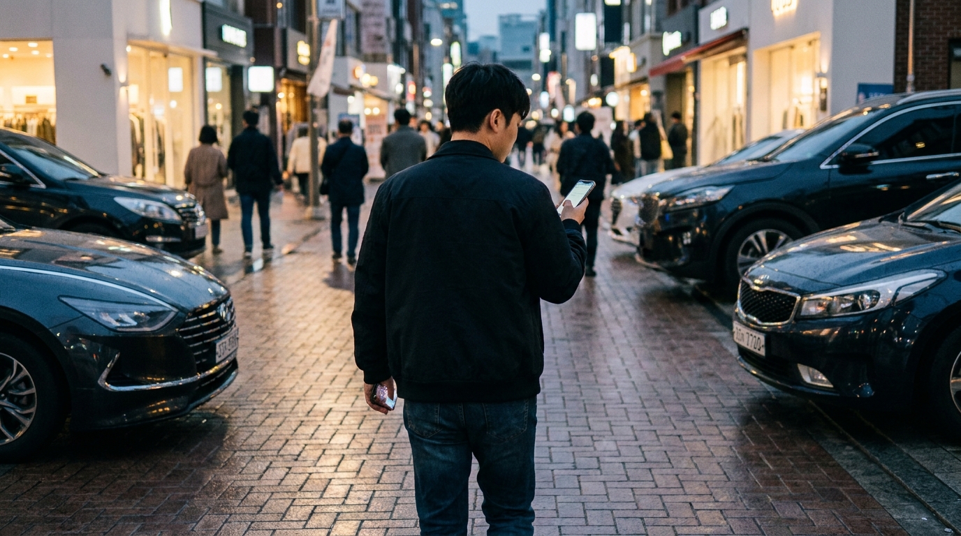 차량 없이 스마트폰으로 대리 콜을 확인하는 대리기사 부업 장면